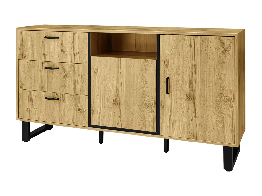 Buffet effet bois 2 portes 3 tiroirs 150*38*77cm BILVIR