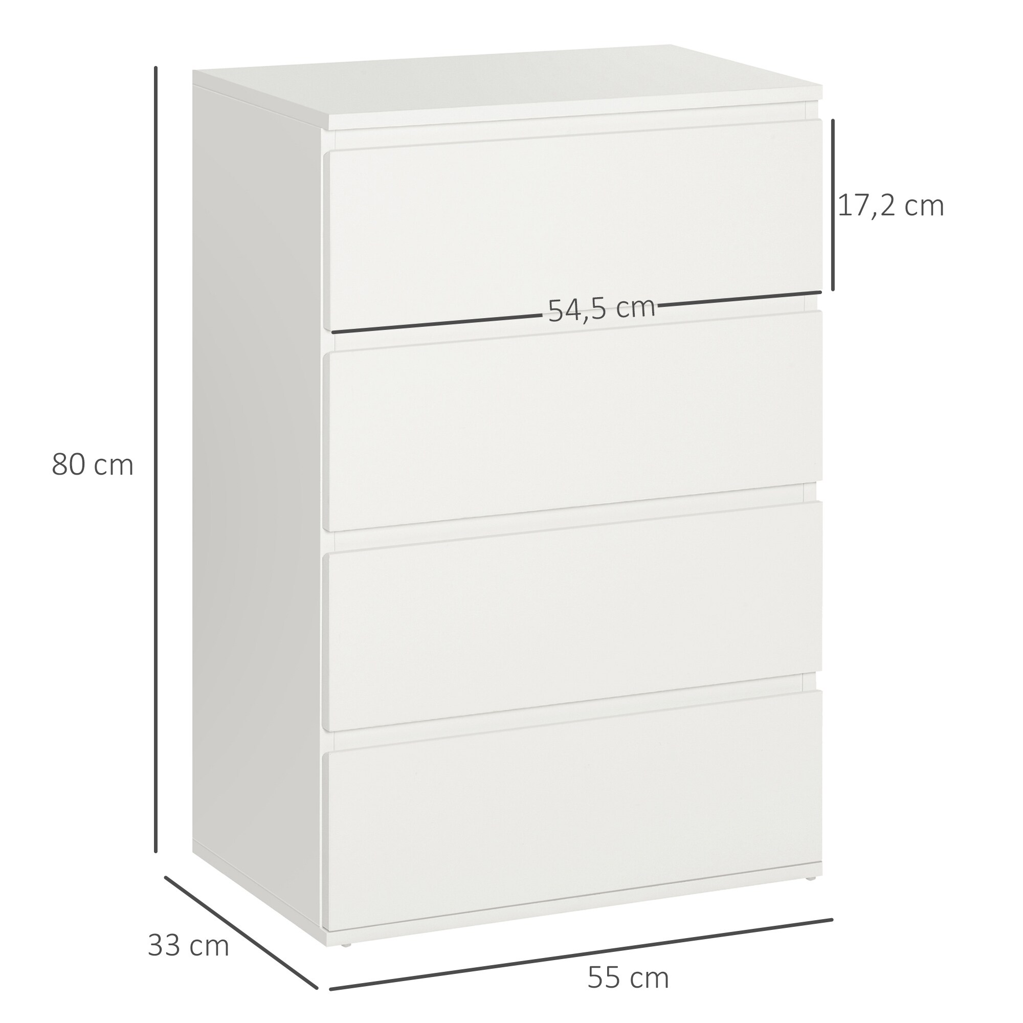 HOMCOM Kommode mit 4 Schubladen weiß 55L x 33B x 80H cm