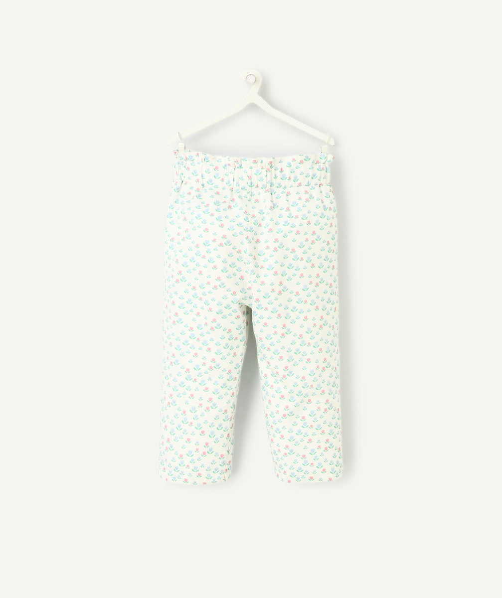pantalon droit bébé fille blanc imprimé fleurs