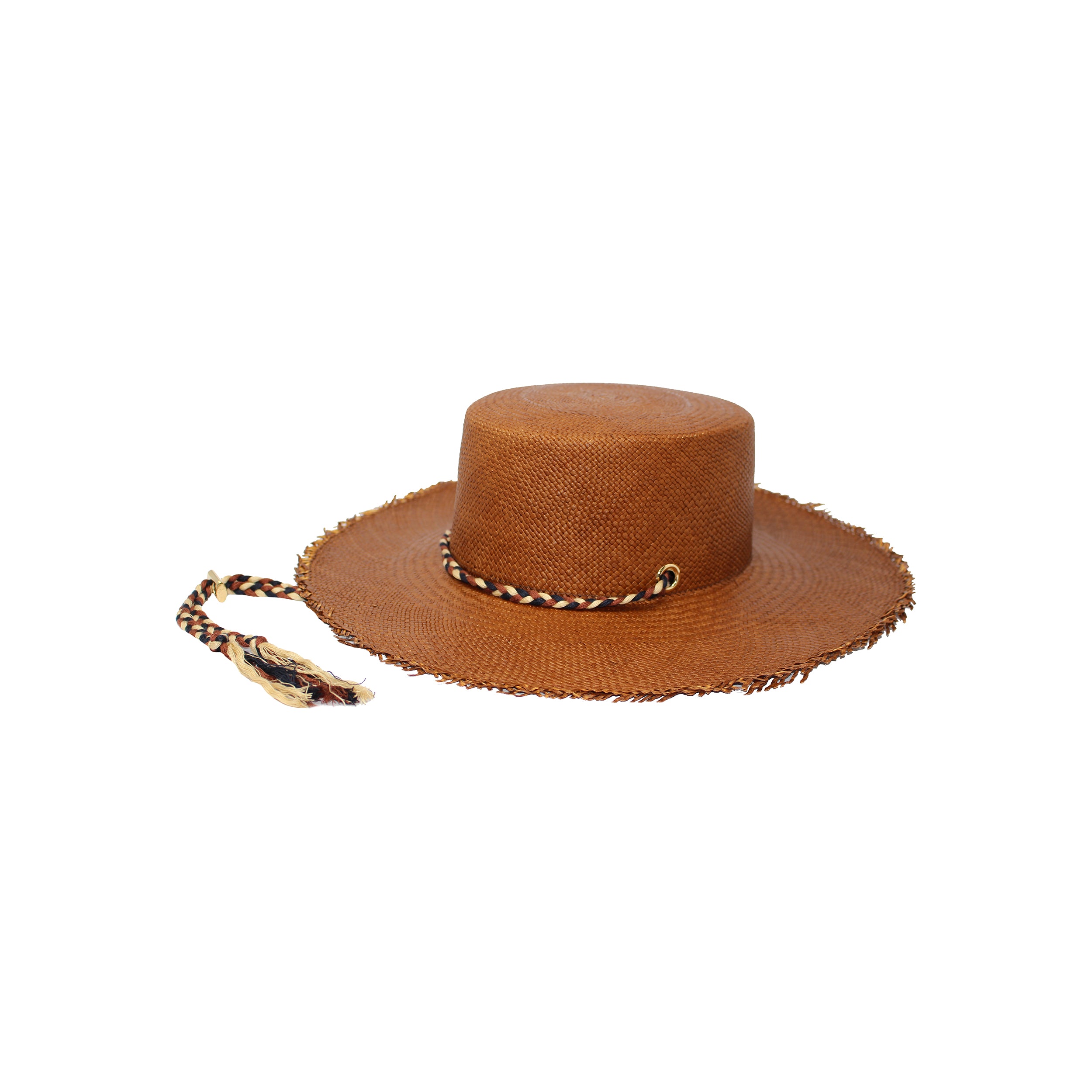 Chapeau en cuir cordovan à longs bords avec bandeau tressé
