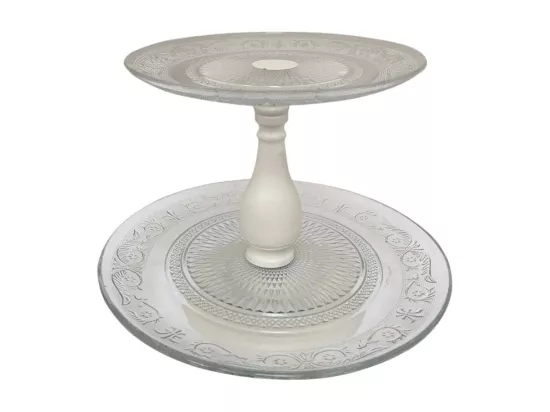 Plateau à gâteau métal et verre blanc Ø.32.5 x 35 cm