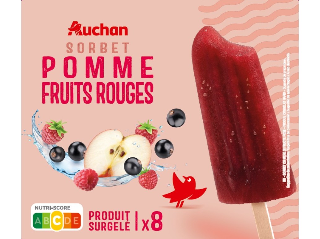 SORBET PALITO AUCHAN MAÇÃ FRUTOS VERMELHOS 8X69ML
