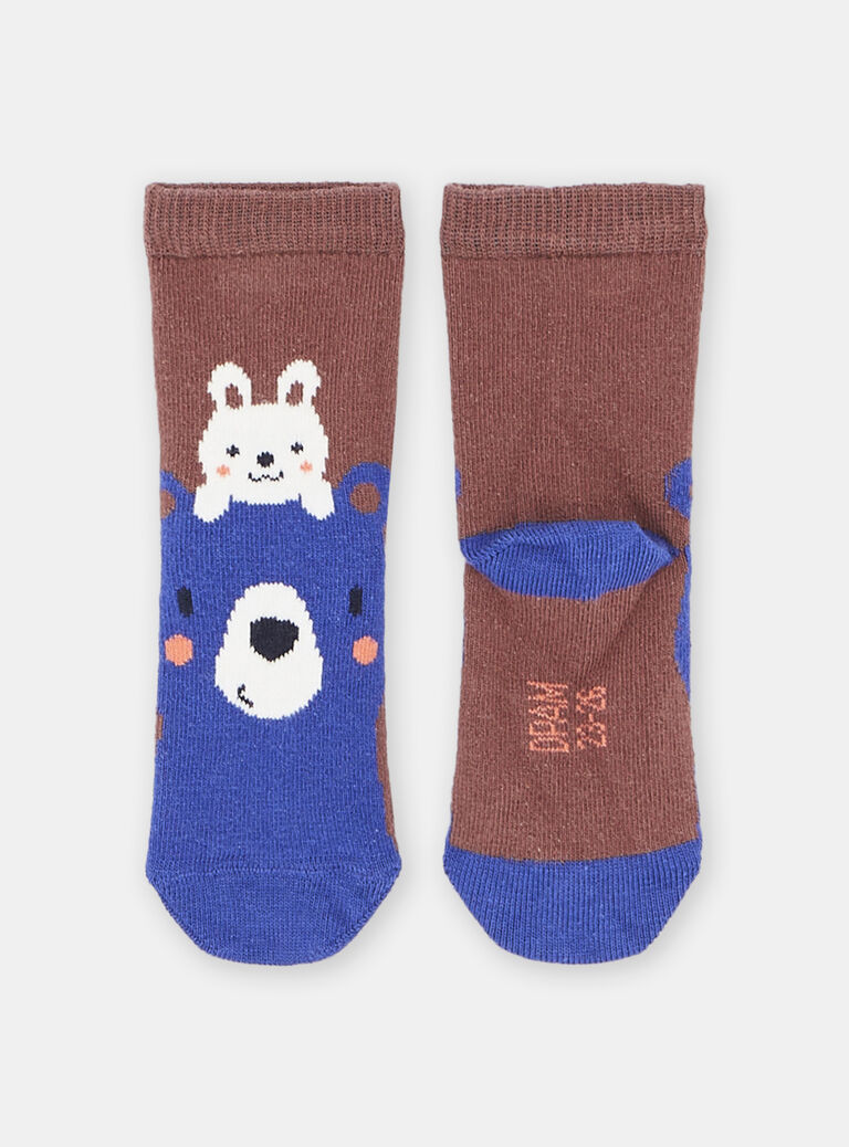 Chaussettes havane à motifs lapin et ours bébé garçon
