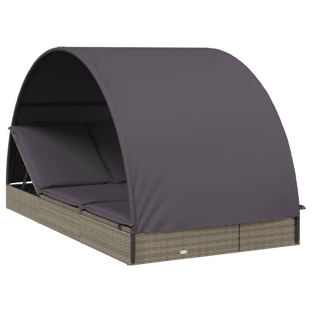 Transat chaise longue 2 places avec toit rond 211 x 112 x 140 cm gris