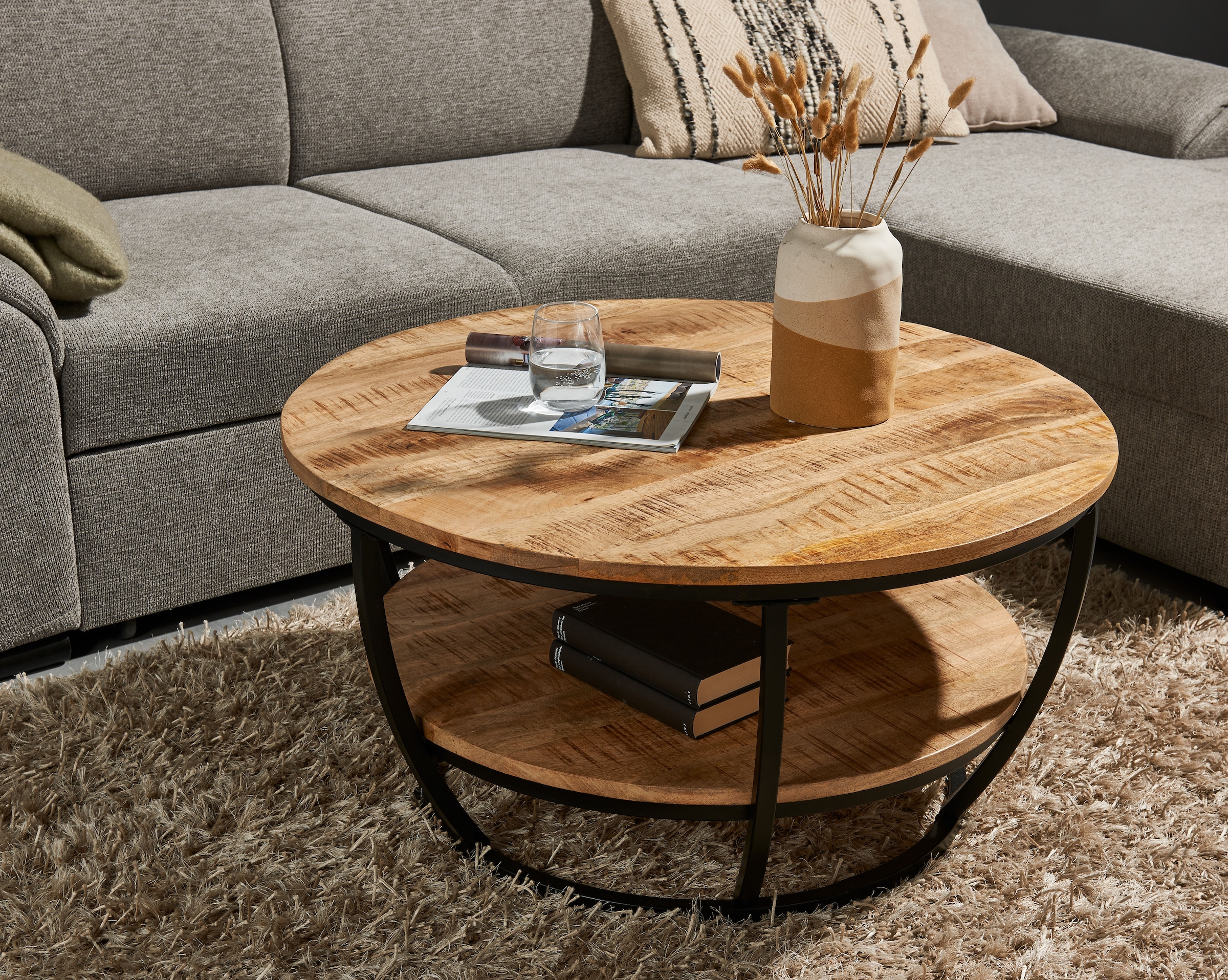 Stolkom Couchtisch »Jambi, TOPSELLER!« Couchtisch, OTTOs Choice,  rund Massivholz mit Ablage