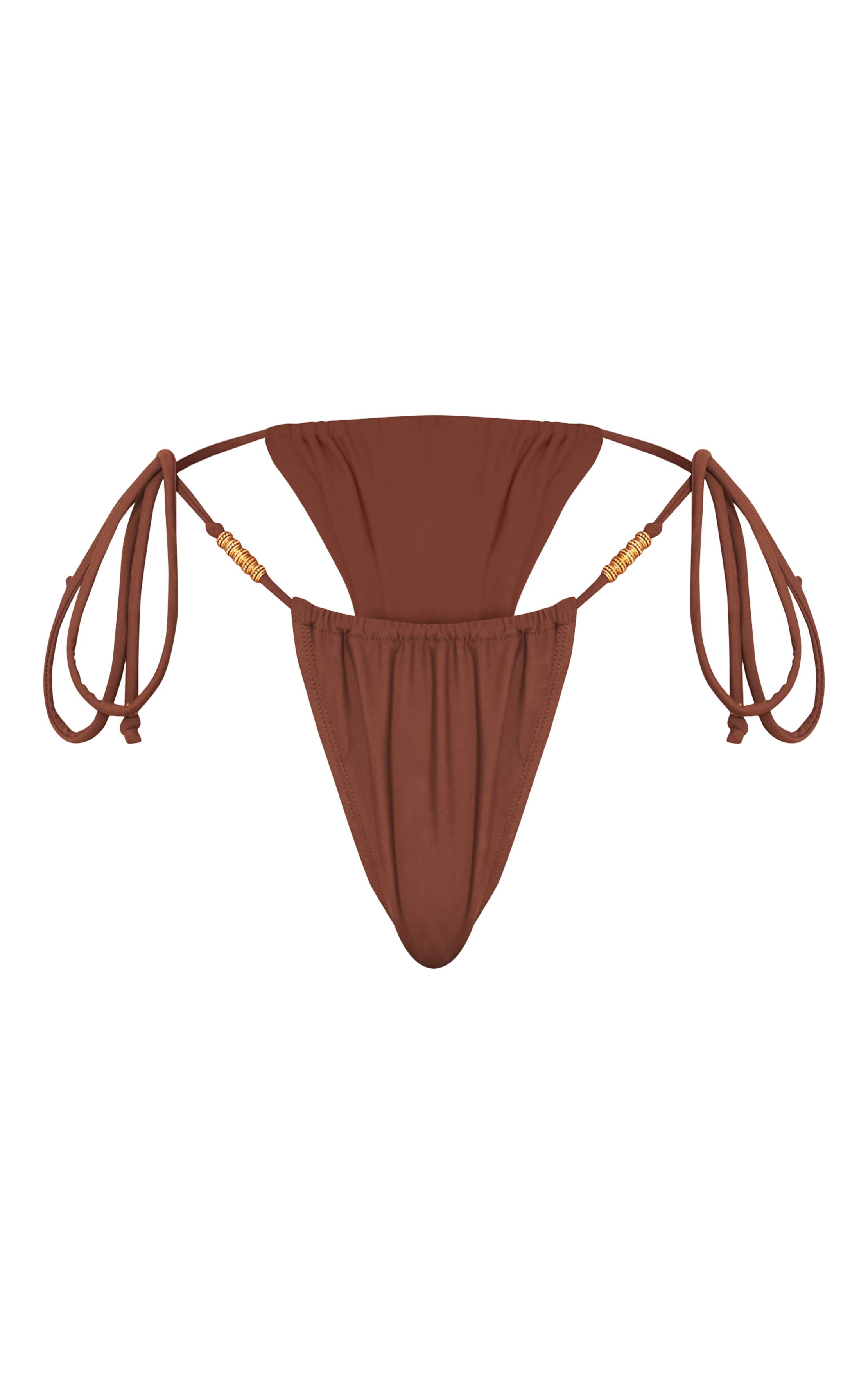 Chocolat Bas De Bikini Tanga À Perles Dorées Shape