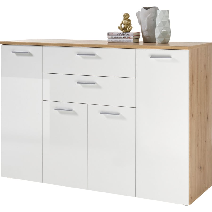 Kommode Paul Dekor Eiche Artisan Hochglanz weiss 80 x 85 x 50 cm