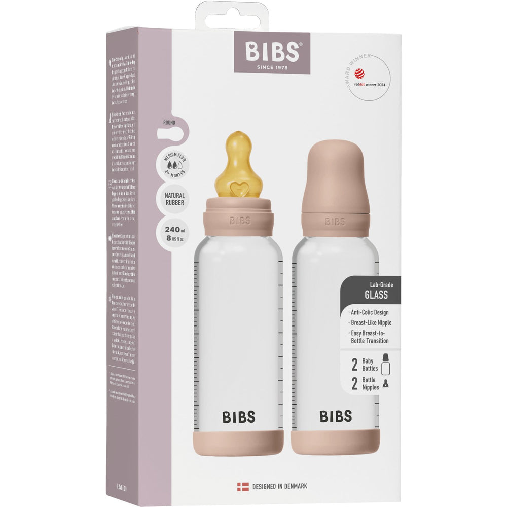 Køb Bibs Blush Glass Baby Flaske Round Latex 2-Pak 240 Ml Medium Flow