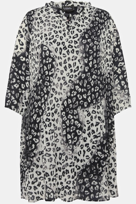 Plissee-Minikleid, Rüschen-Stehkragen, 3/4-Arm