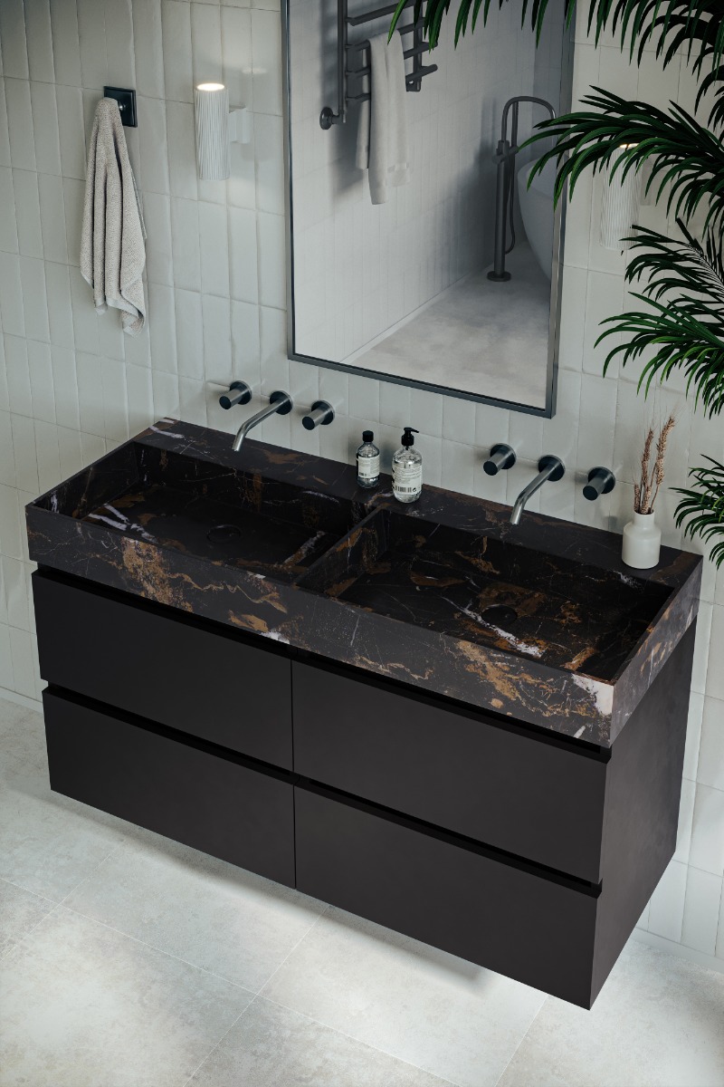 Saniclear Portoro Gold marmer wastafel 120x46cm zonder kraangat