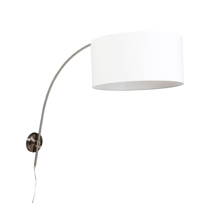 Moderne wandbooglamp staal met witte kap 50 cm verstelbaar - Bow