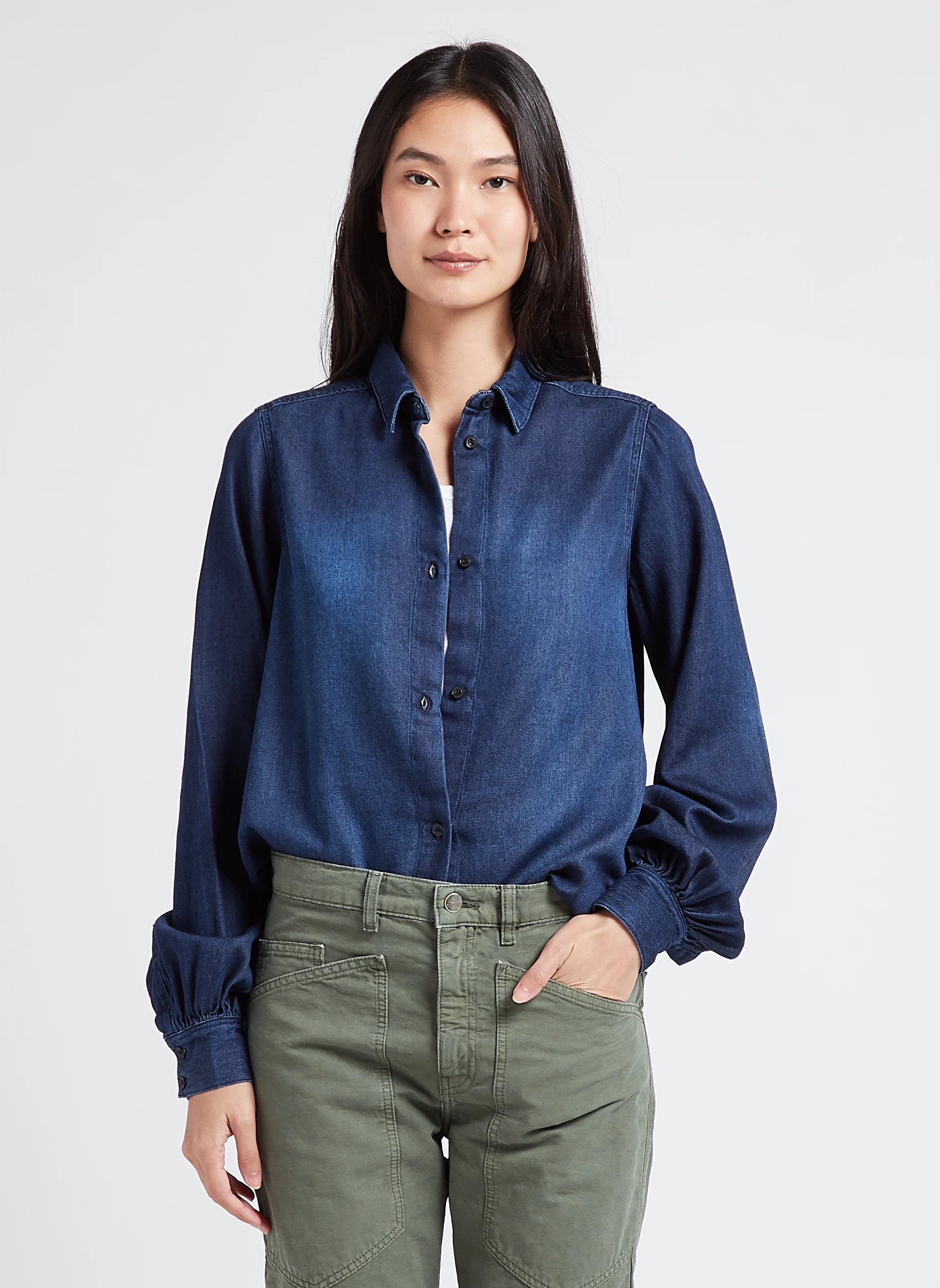 ALMA - Chemise col classique ample en coton | Jean Délavé