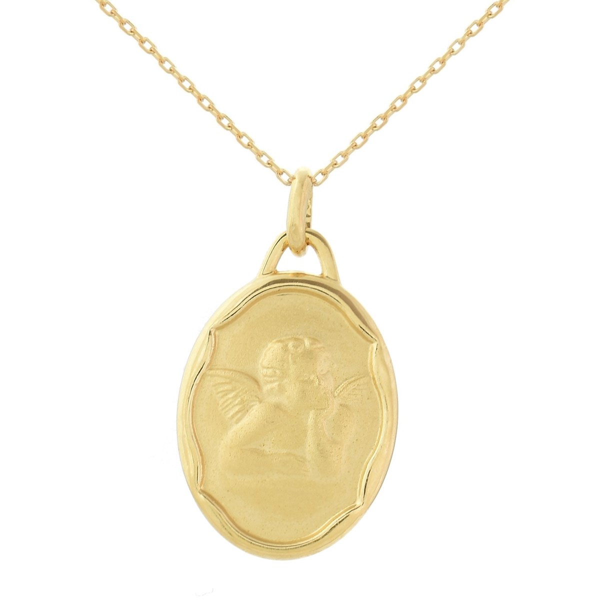 Collier médaille ange baptême Plaqué OR 750 3 microns