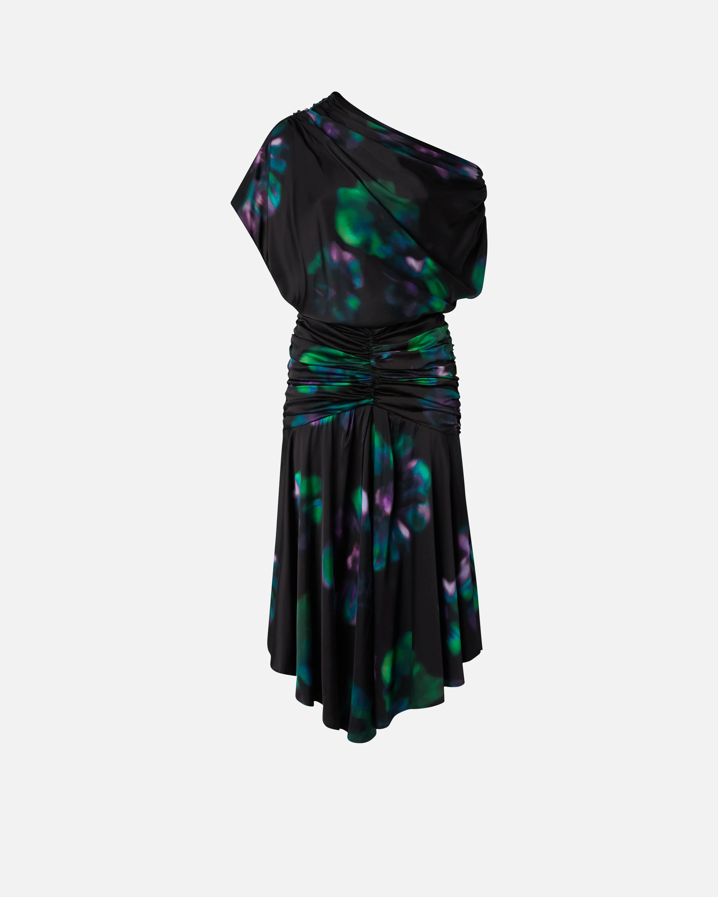 Robe midi drapée à imprimé floral dégradé | Noir