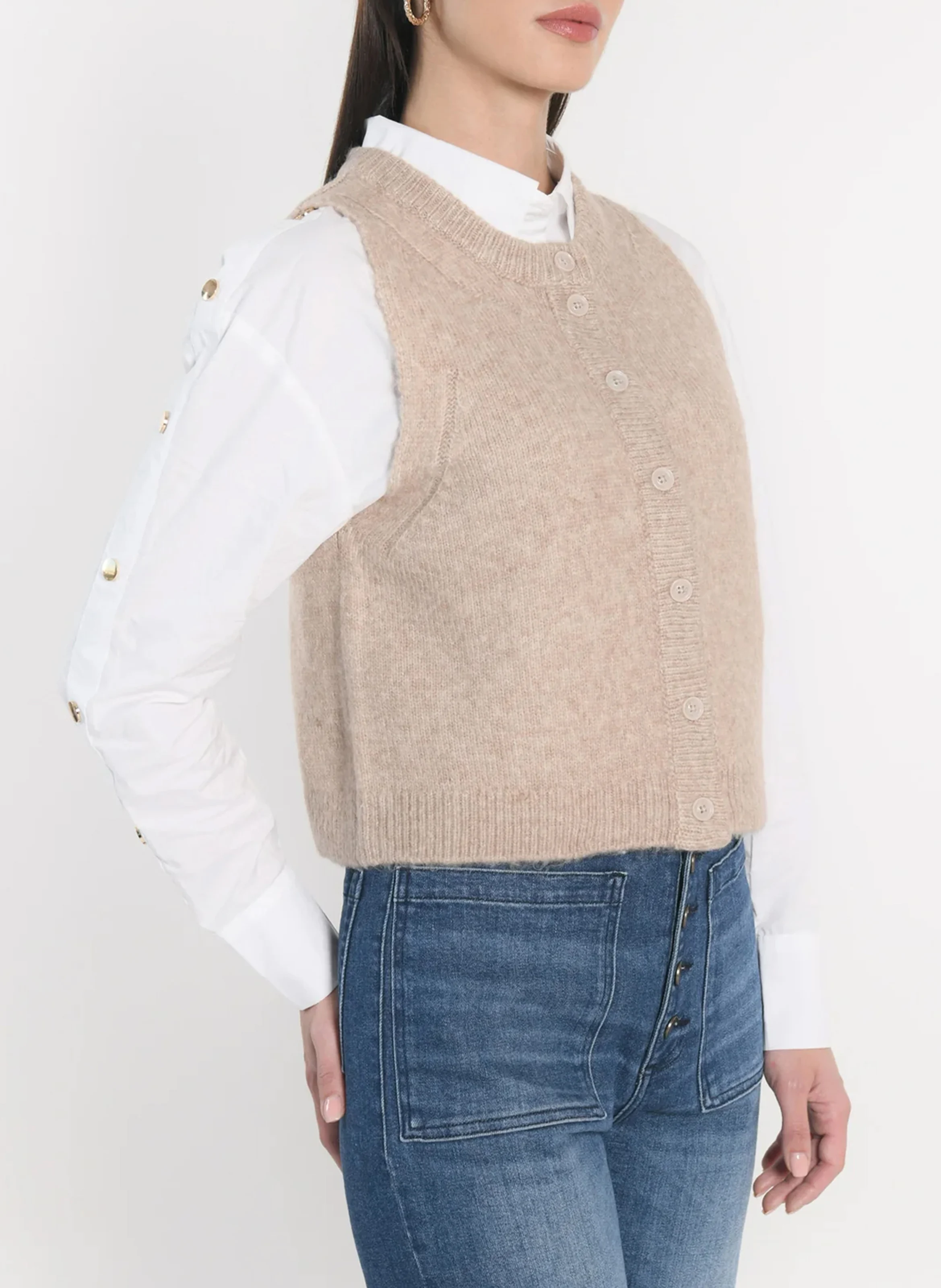 JOANA - Gilet sans manches boutonné | Beige