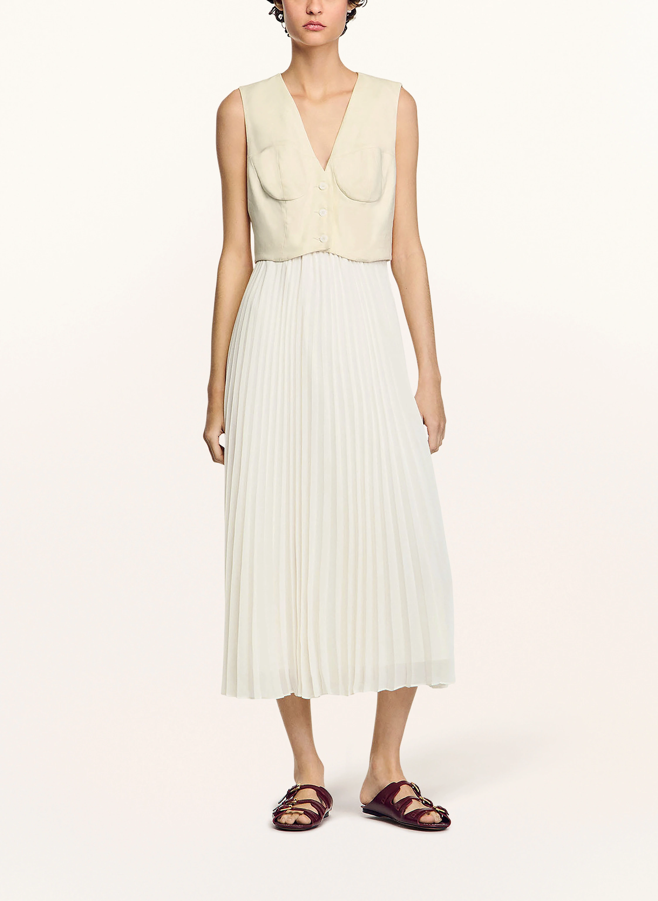 SANDRO Plisseekleid mit Leinen