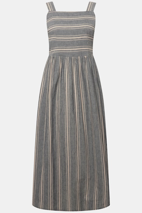 Maxikleid, Streifen, Carree-Ausschnitt, ärmellos, Leinenmix