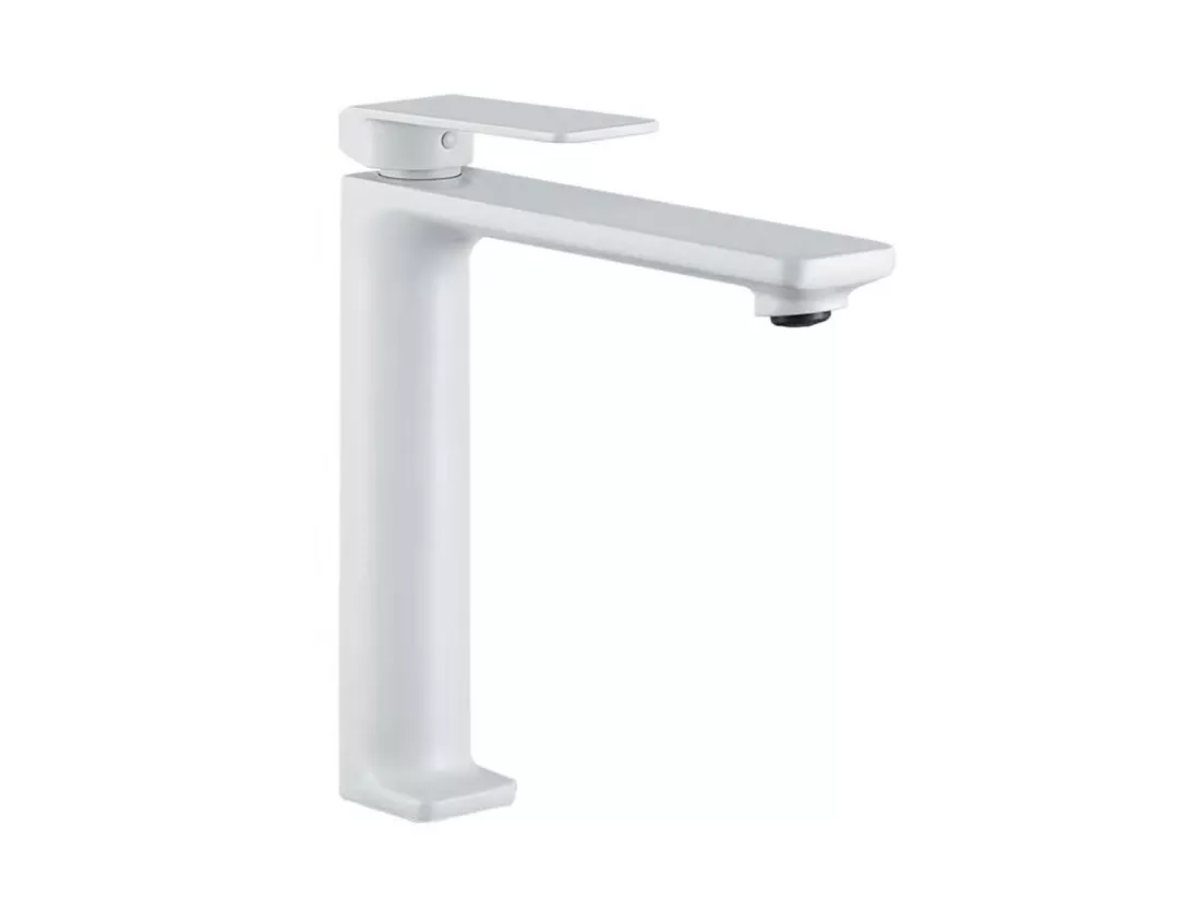 Robinet Mitigeur de Lavabo anti-calcaire Bec Haut Blanc Mat IMEX FIYI BDF016-3BL