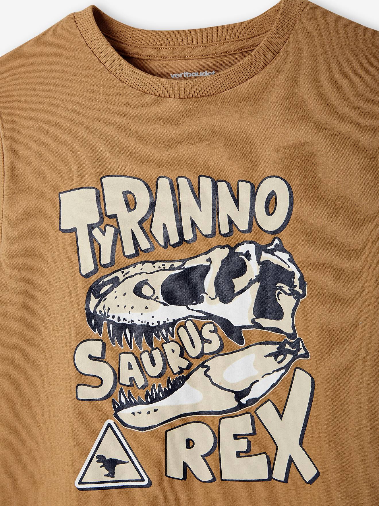 Camiseta bege com estampa de dinossauro para meninos