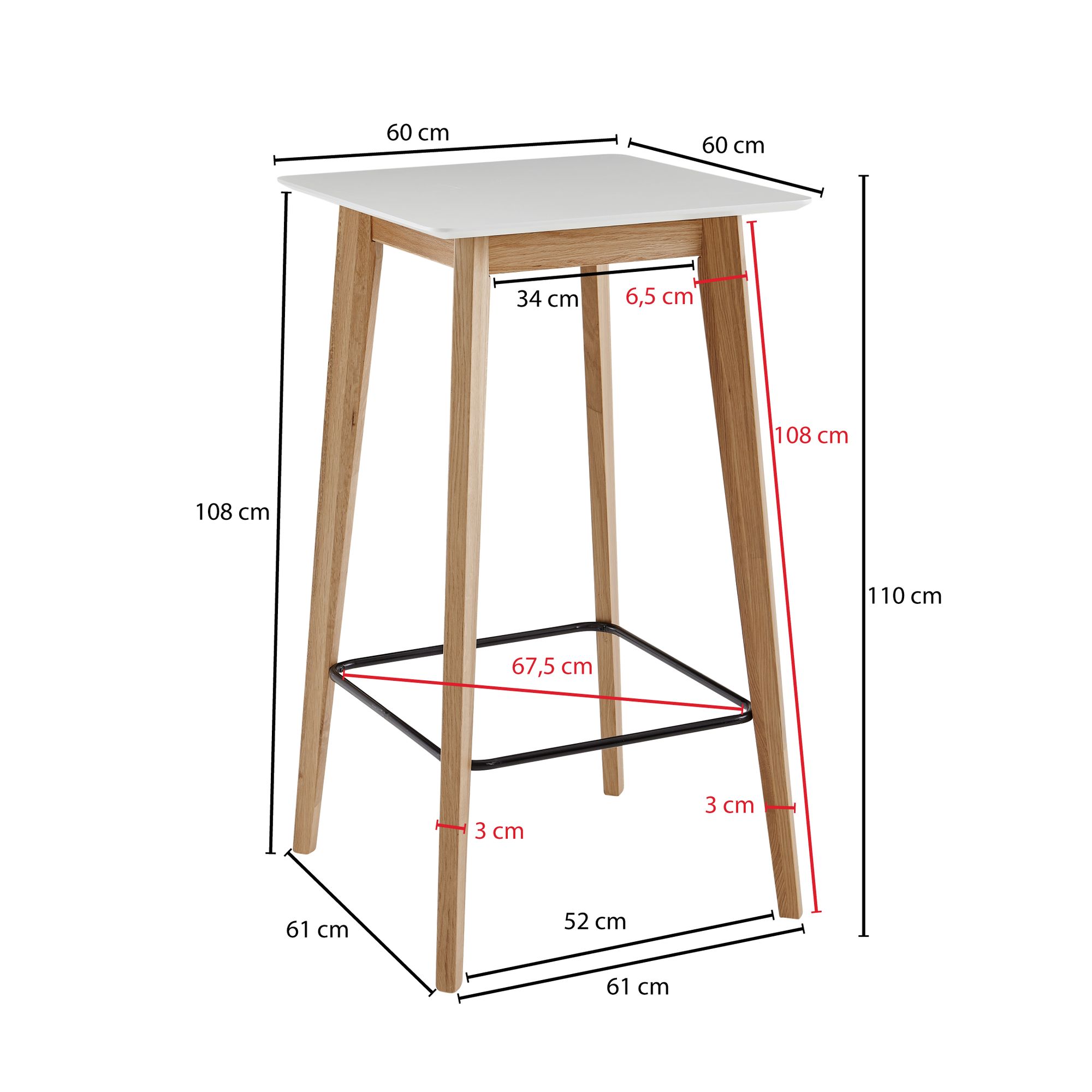 KADIMA DESIGN Skandinavischer Bartisch, Eichenbeine, quadratische Tischplatte, 50 kg Belastbarkeit.
