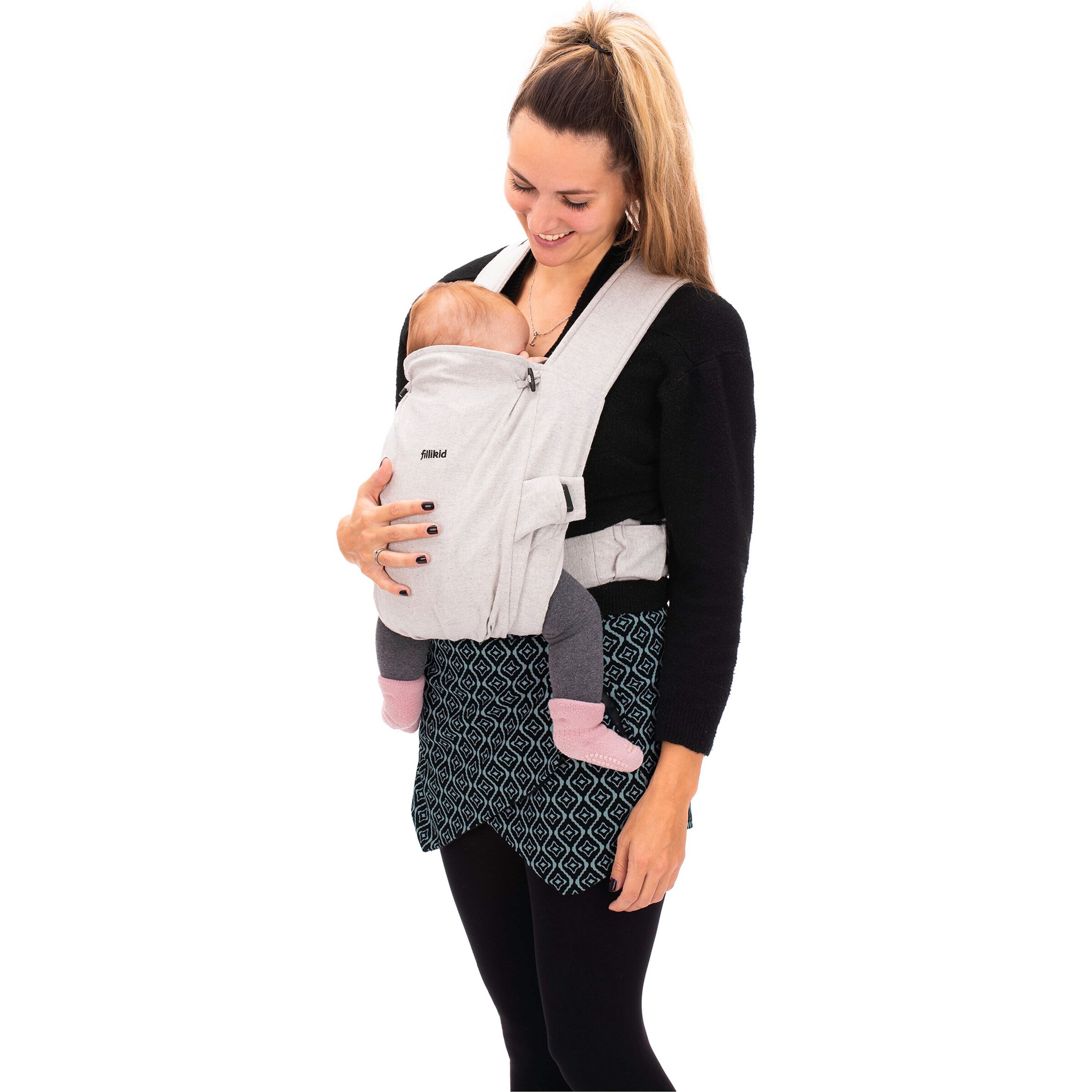 Fillikid Natural Babytrage, 2 Tragepositionen hellgrau melange