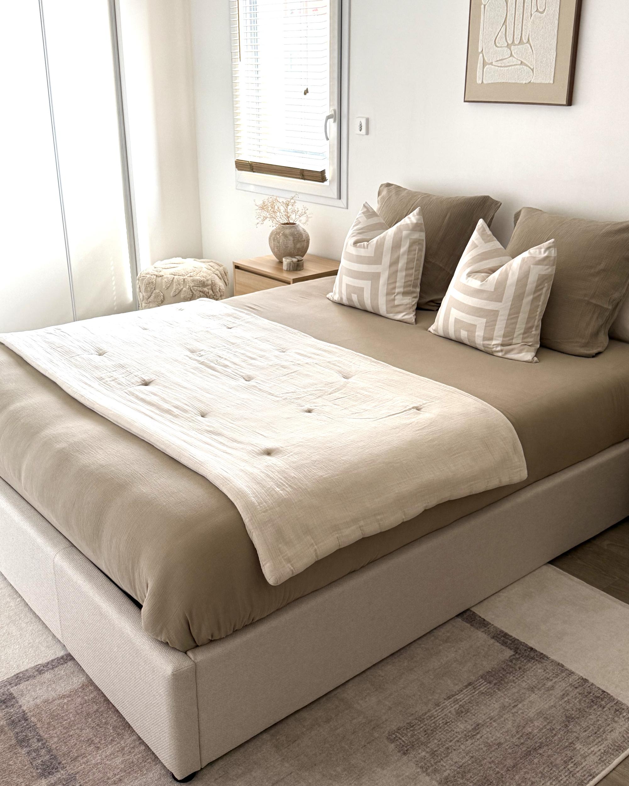 Opbergbed zonder hoofdbord Stof DINAN 160 x 200 cm Lichtbeige