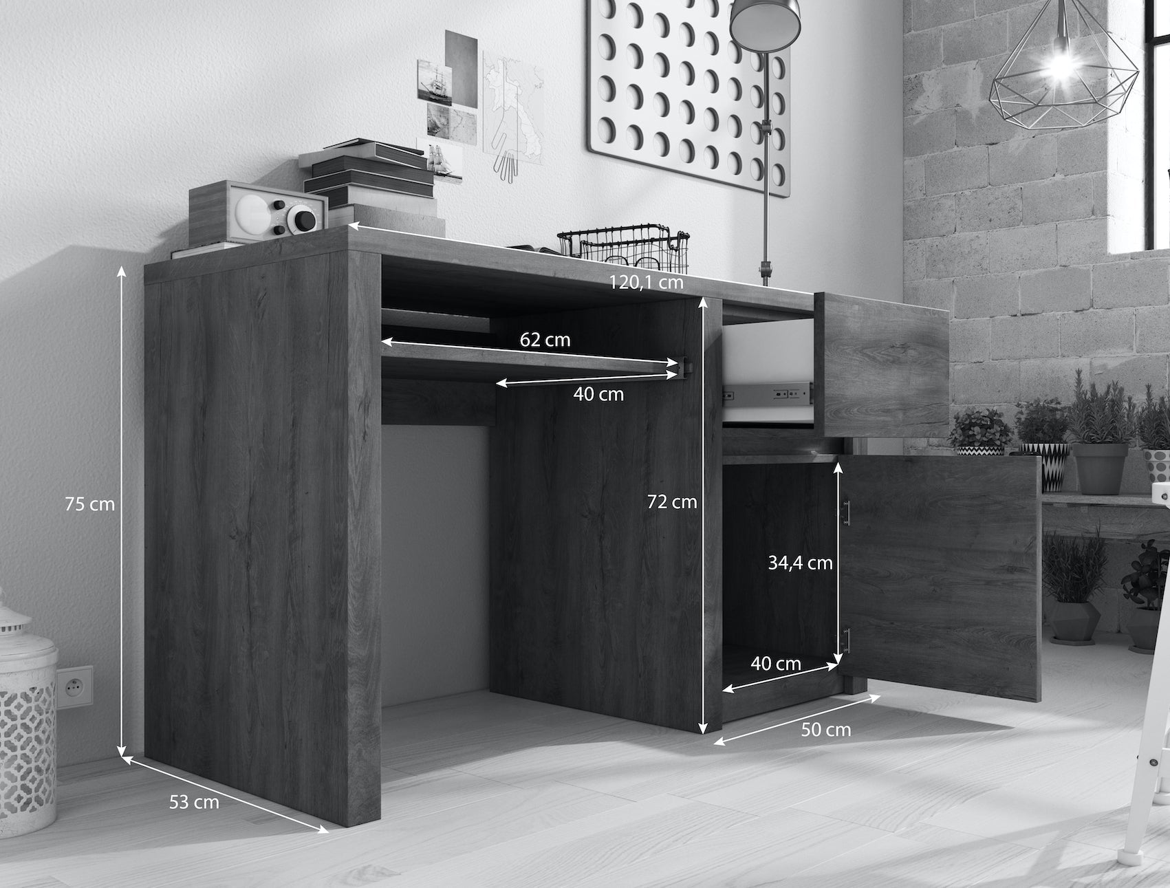 Meubella - Bureau Monaco - Truffel eiken - 120 cm