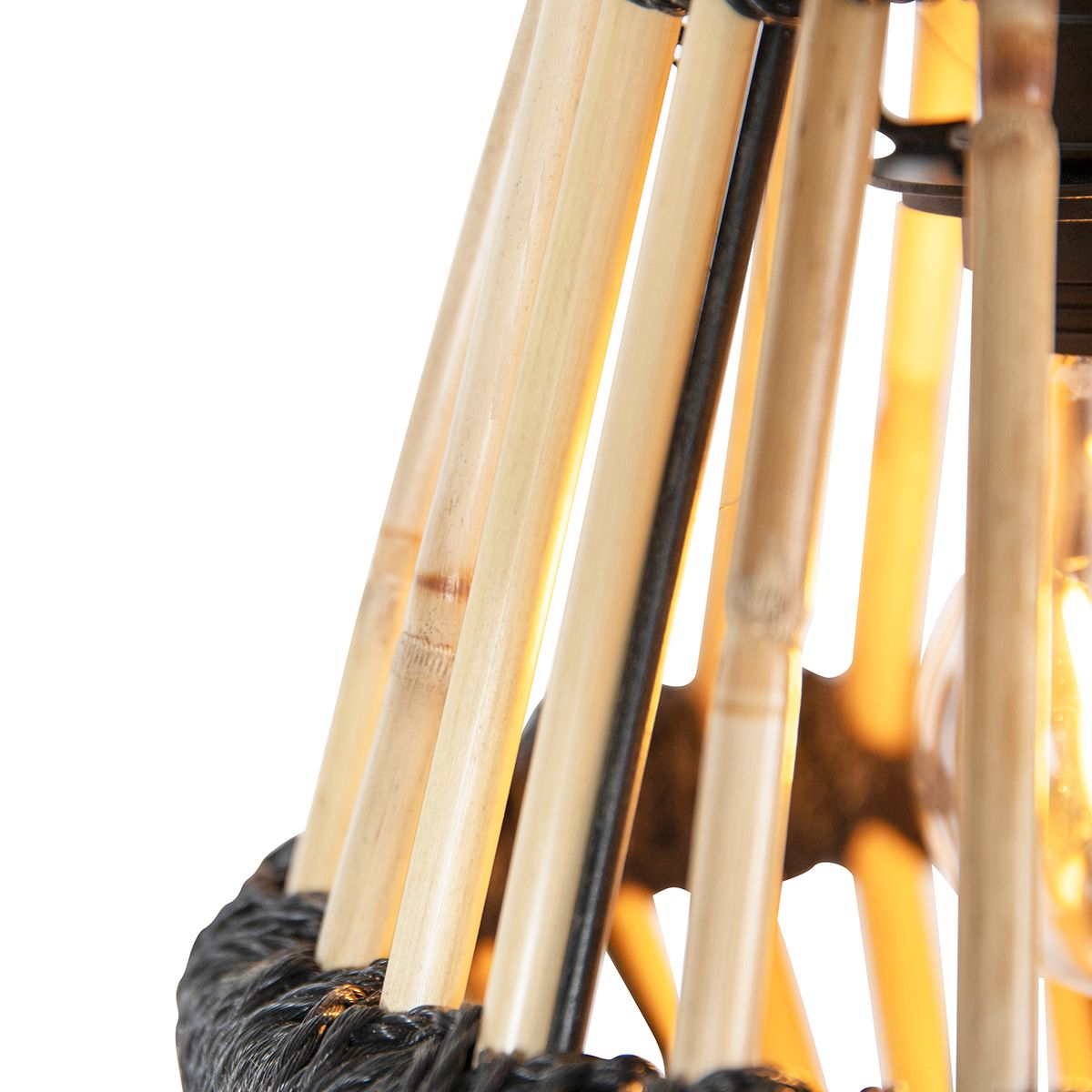 Oosterse hanglamp bamboe met zwart rond 3-lichts - Evalin