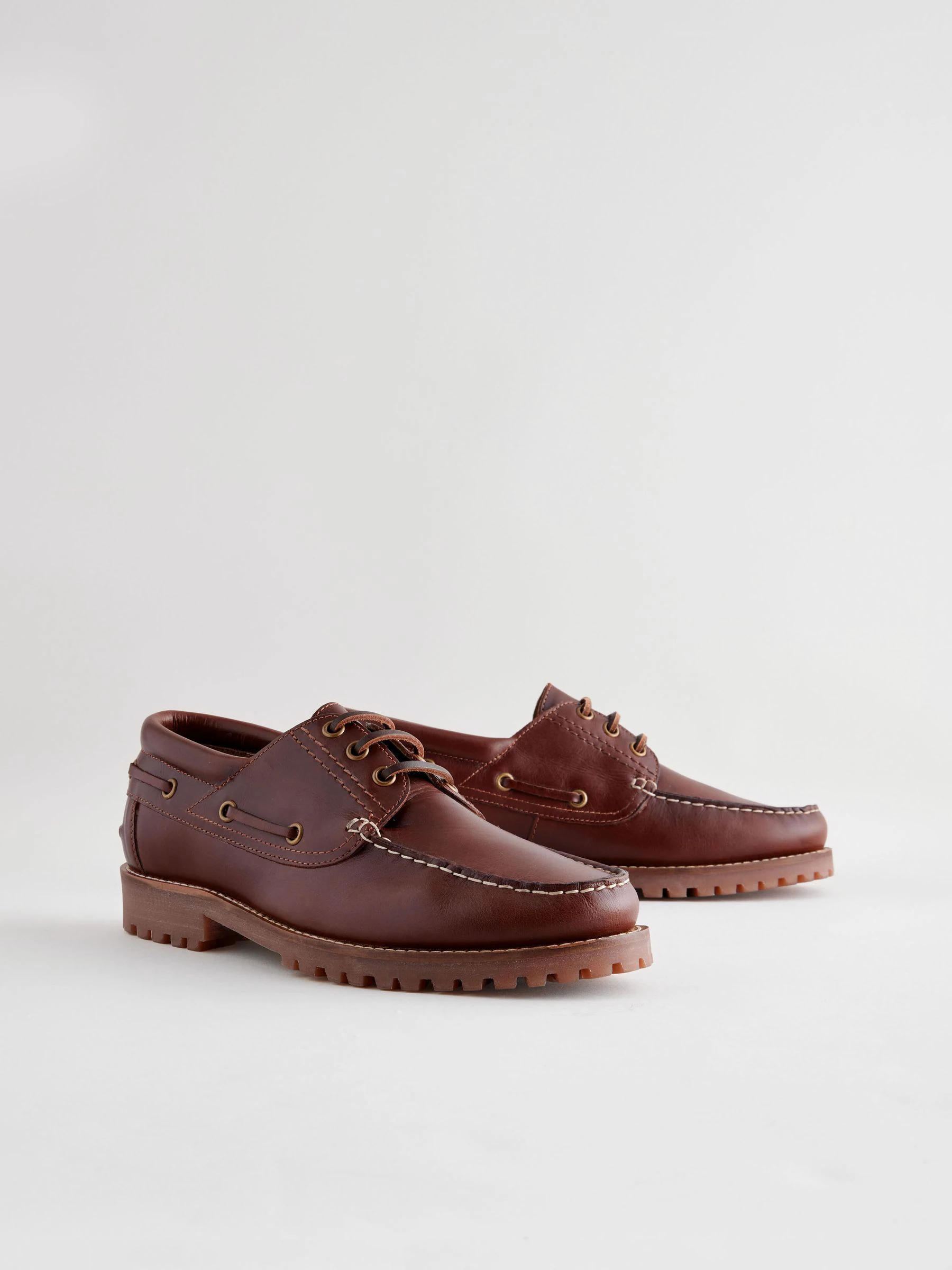 Lichtbruin - Leren bootschoenen met profielzool