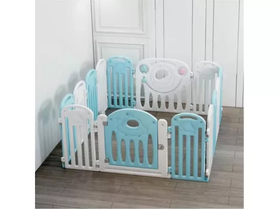 Parc bébé plastique pliable, 12+2 Panneaux, 128×128cm Parc Enfant panneaux d'activité et de porte avec loquet de sécurité - Bleu