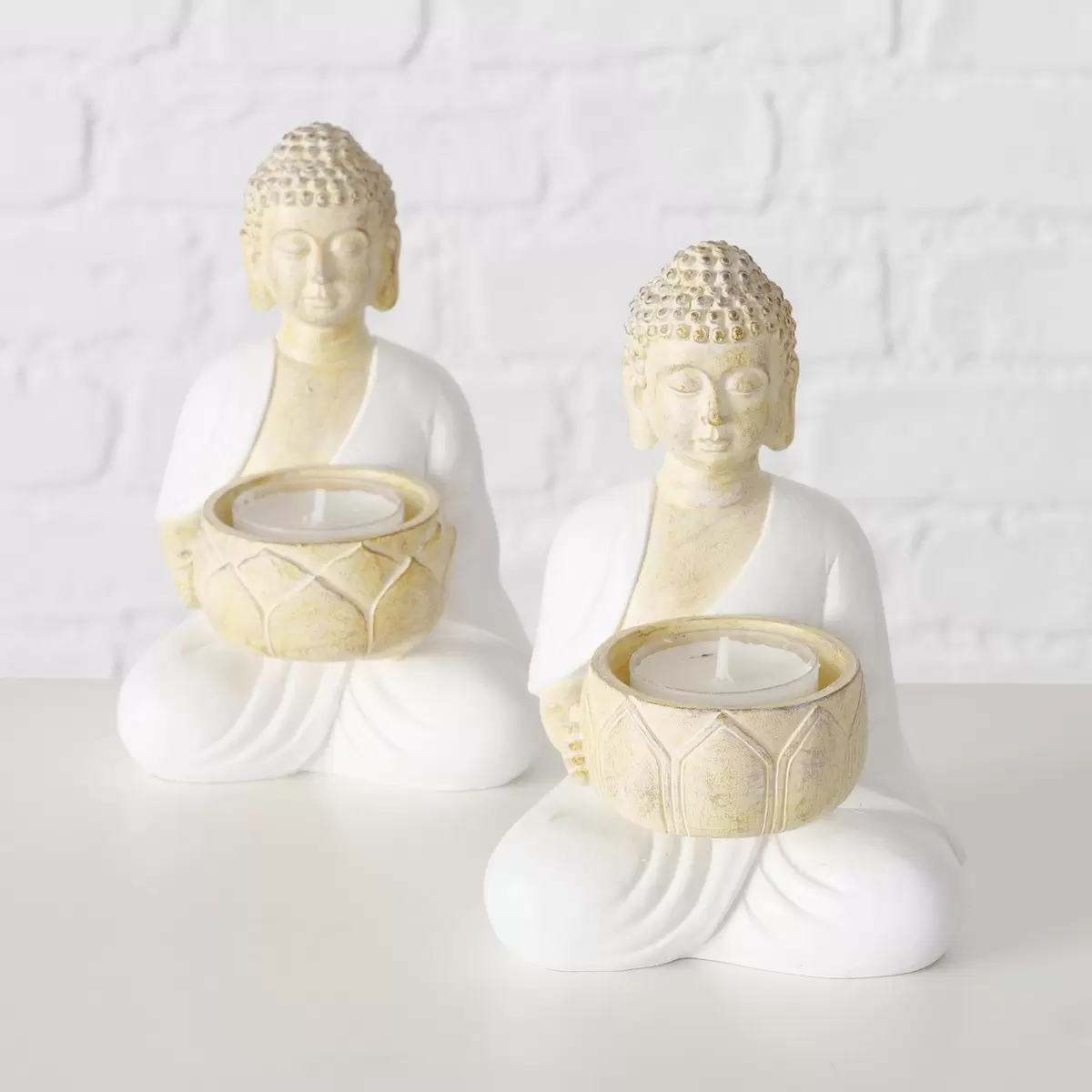 Teelichthalter Buddha Jamory beige,weiss