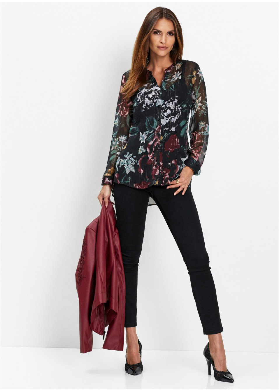 Chemisier en chiffon avec rayures tissées en Lurex