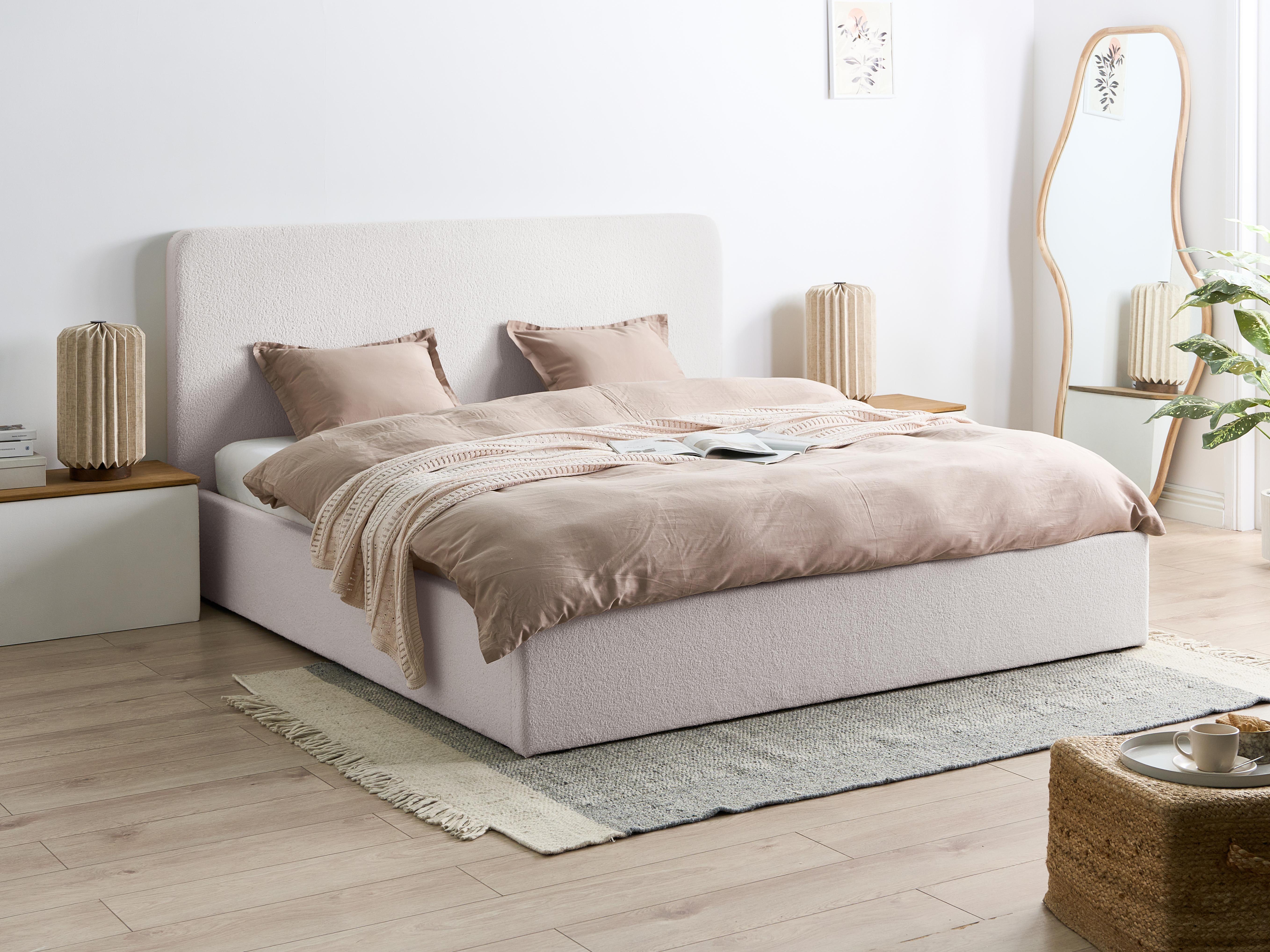 Bed met opbergruimte Bouclé BRENON 180 x 200 cm Gebroken wit