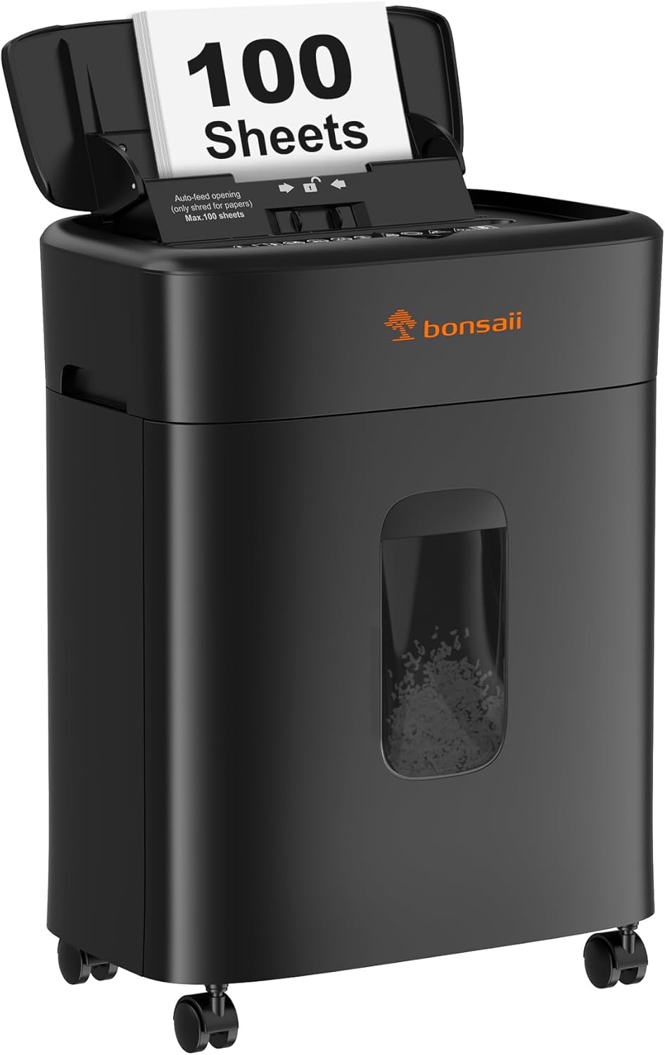 Bonsaii 100 Blatt Aktenvernichter mit Automatischer Zuführung, Mikroschnitt Schredder Aktenvernichter P4 mit Anti-Stau, Bis zu 30-Minuten-Dauerbetrieb, 16L-Behälter, für zu Hause und im Büro, C231-D