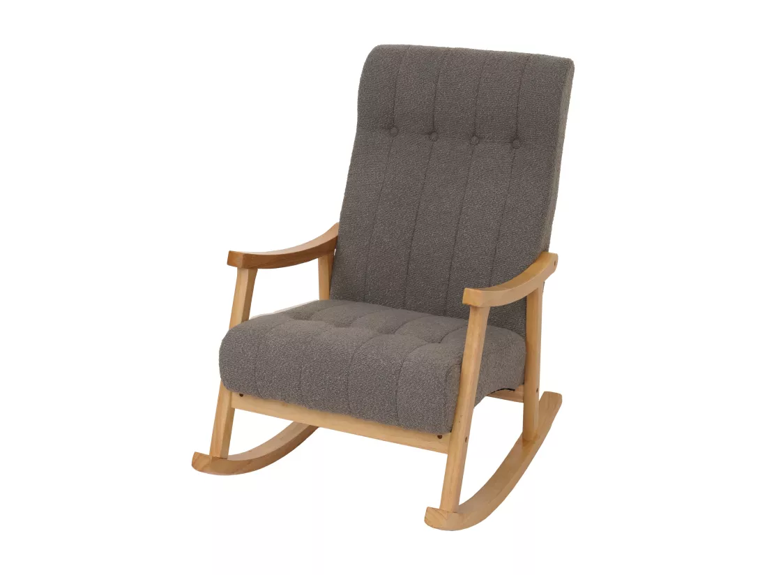 Fauteuil à bascule MCW-K10, gris foncé, piètement naturel