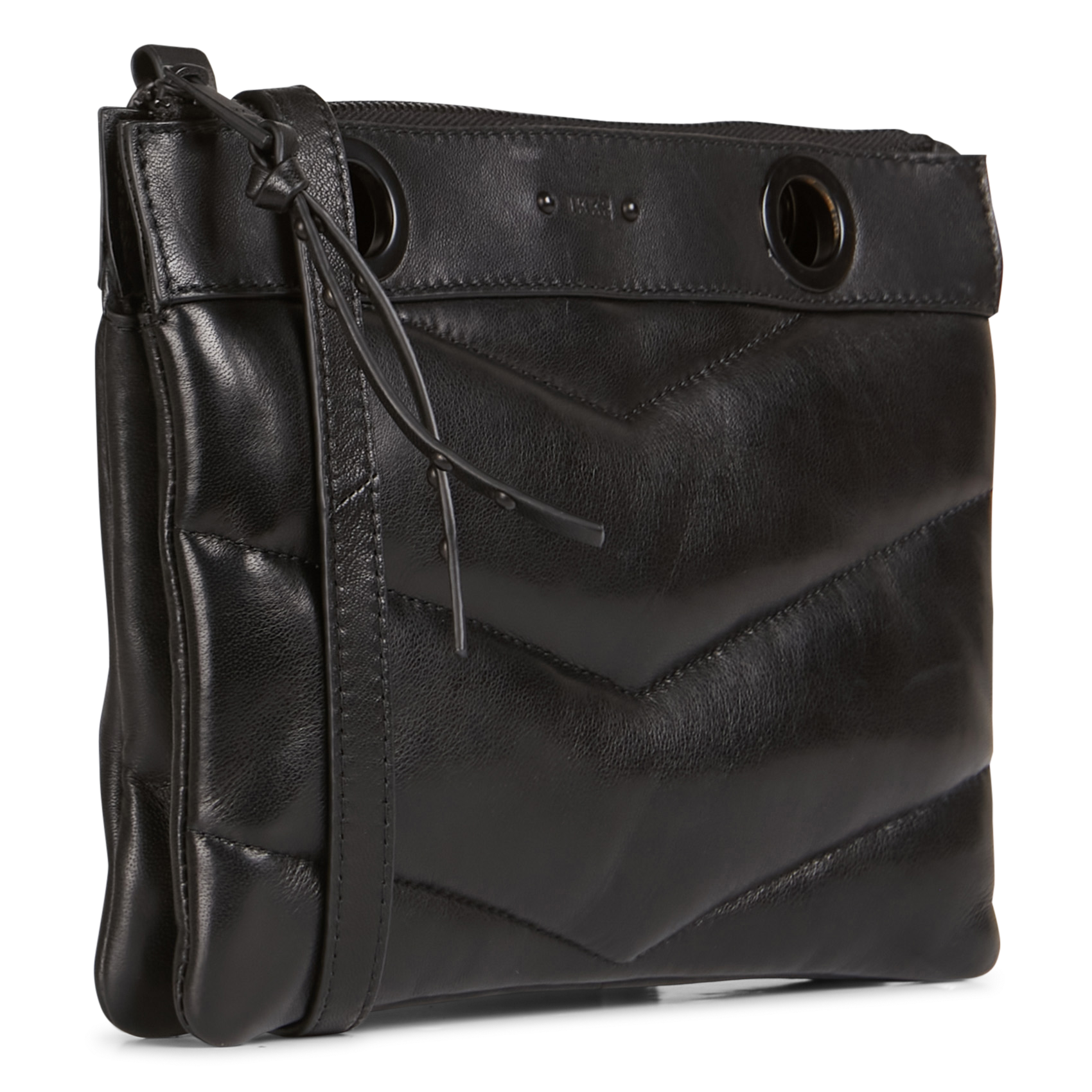 Sac bandoulière matelassé en cuir| Noir