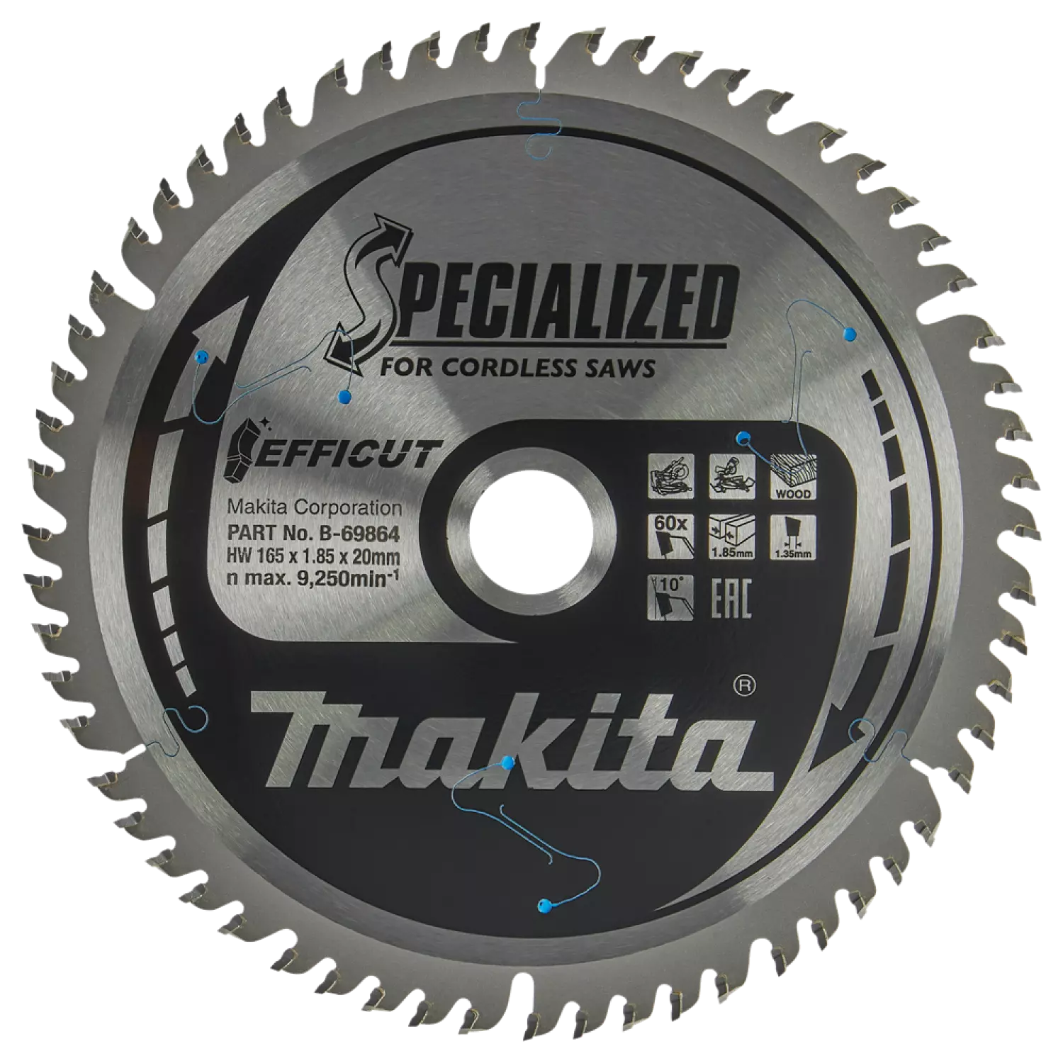 Makita B-69864 Efficut Afkortzaagblad Hout - 165x20x1,85mm 60T