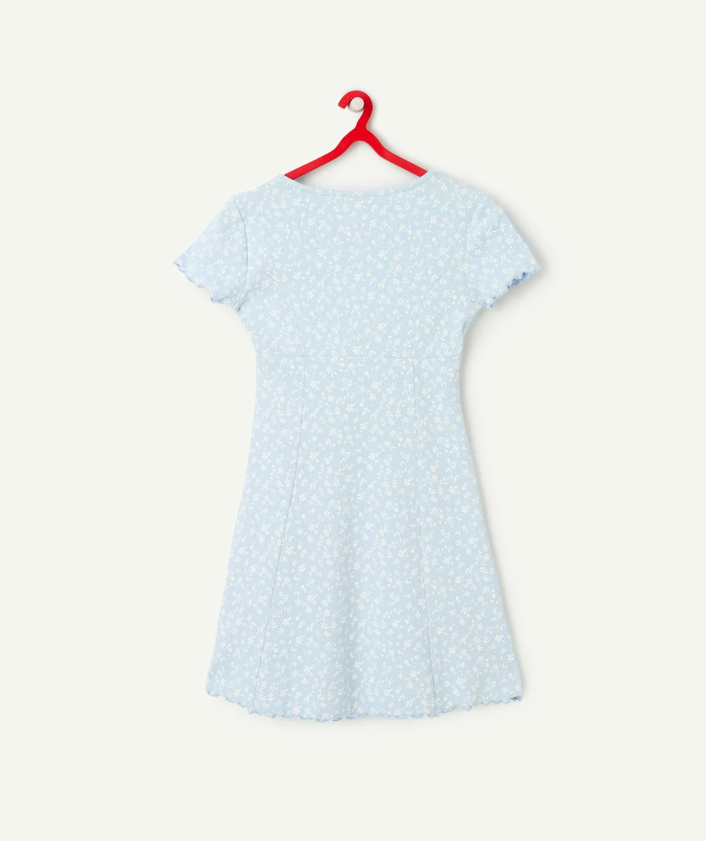 robe fille en coton bio bleu imprimé fleuris
