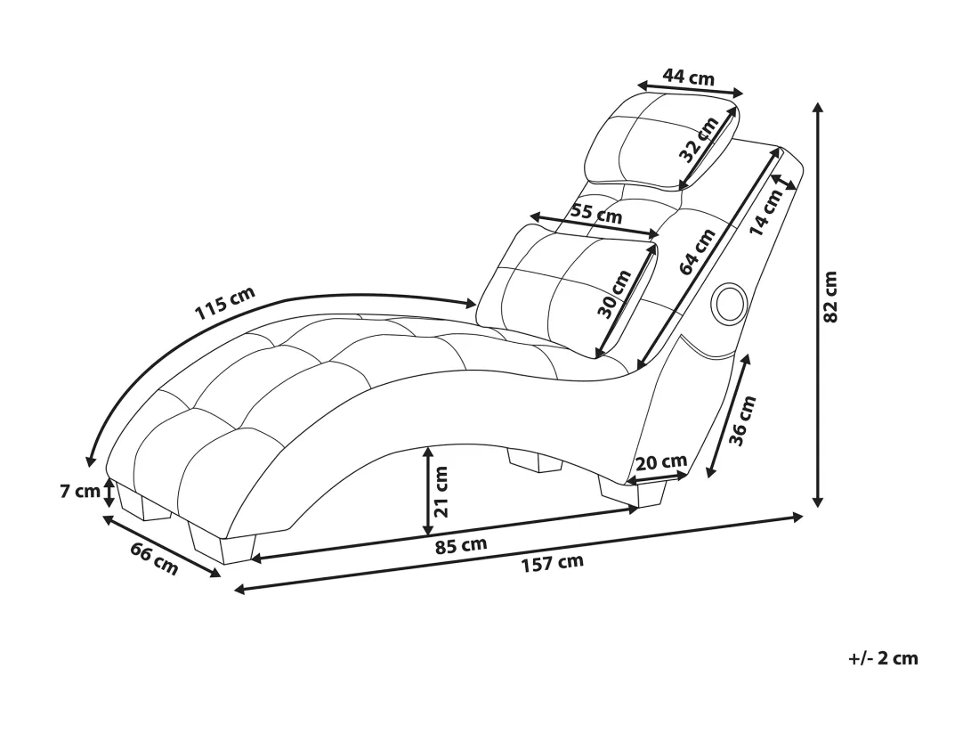 Chaise longue en velours vert avec port USB et haut-parleur bluetooth SIMORRE