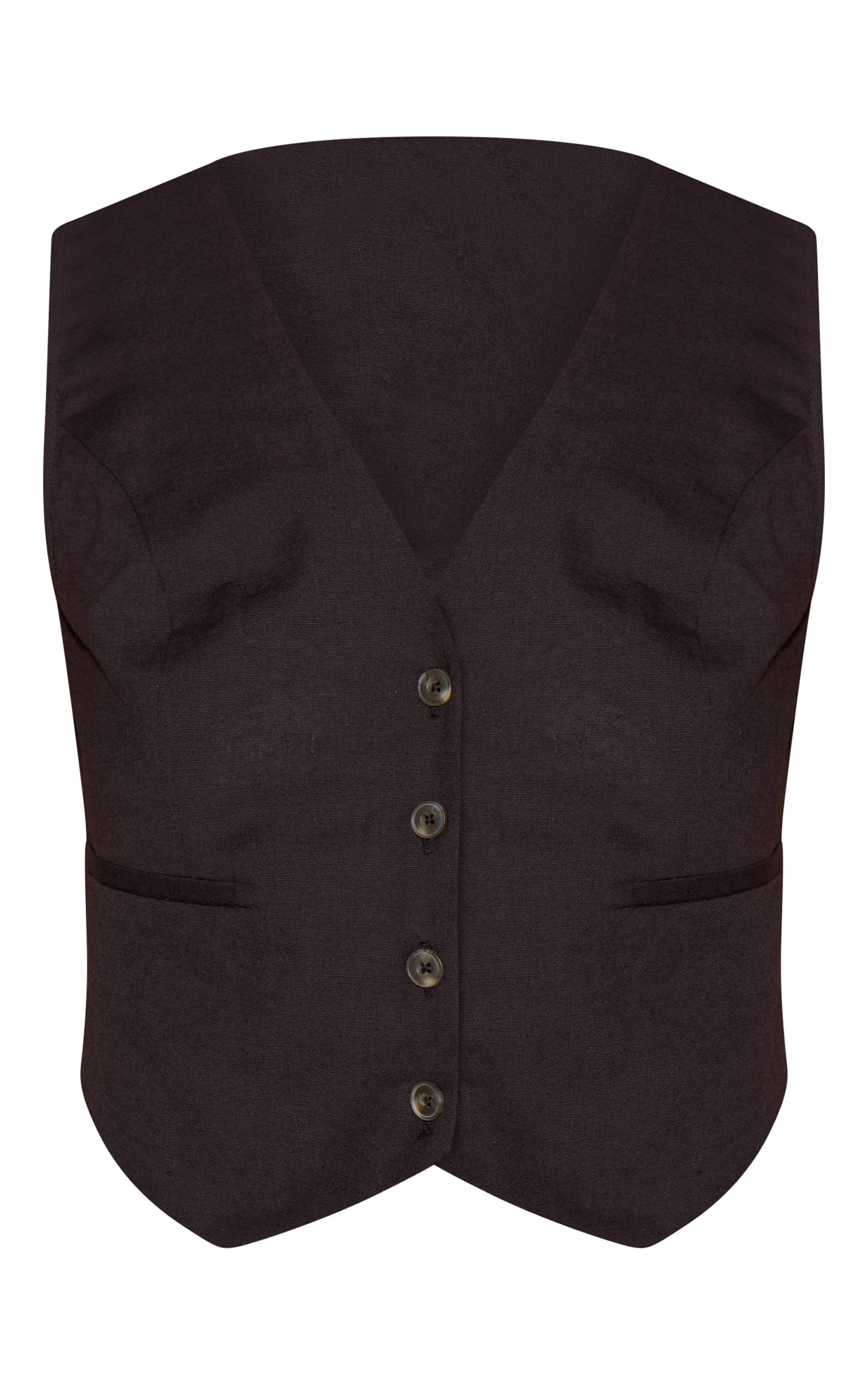 Chocolat Gilet Sans Manches Coupe Boxy Effet Lin