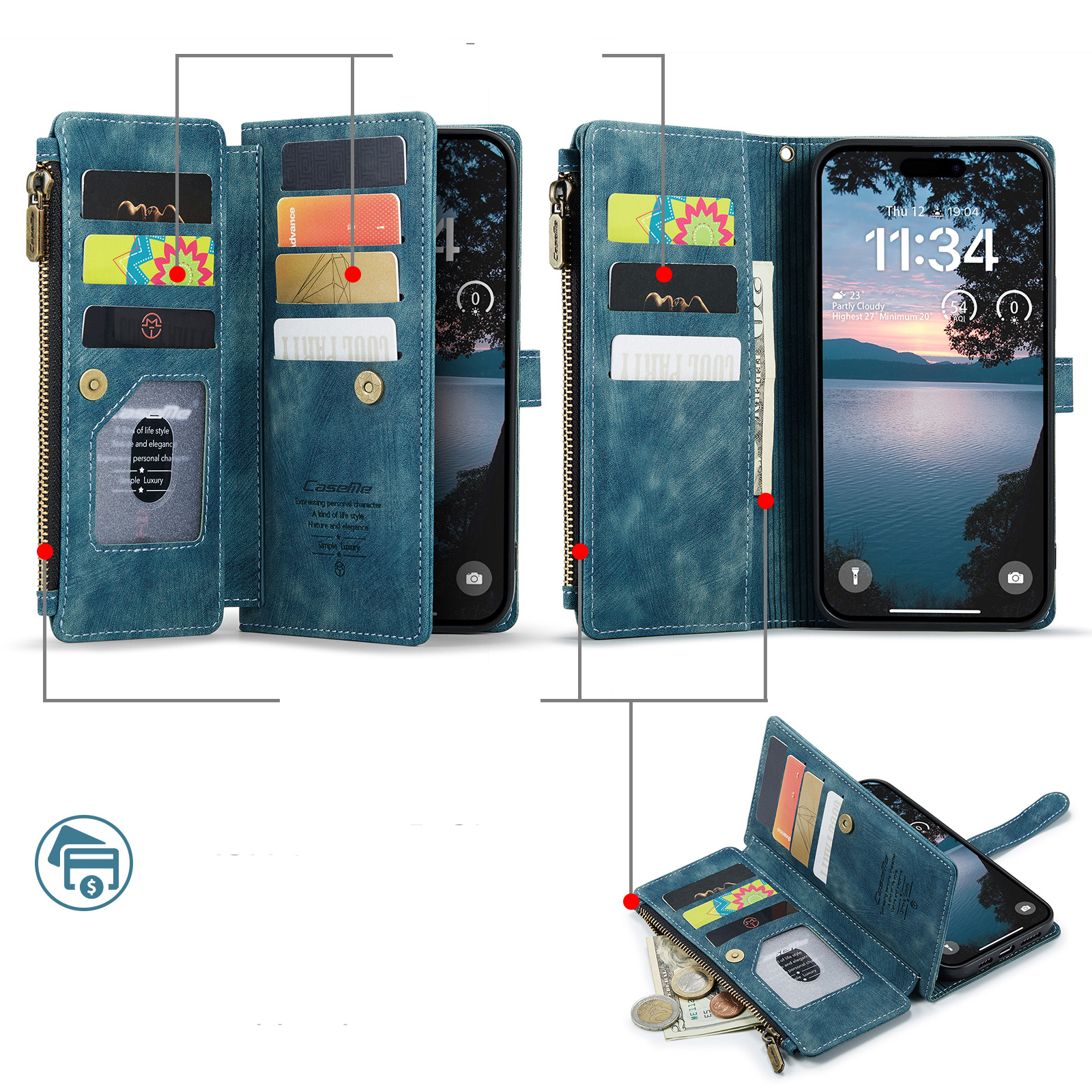 iPhone 17 Pro Max 2in1 Leder Tasche Karten Etui - Blau