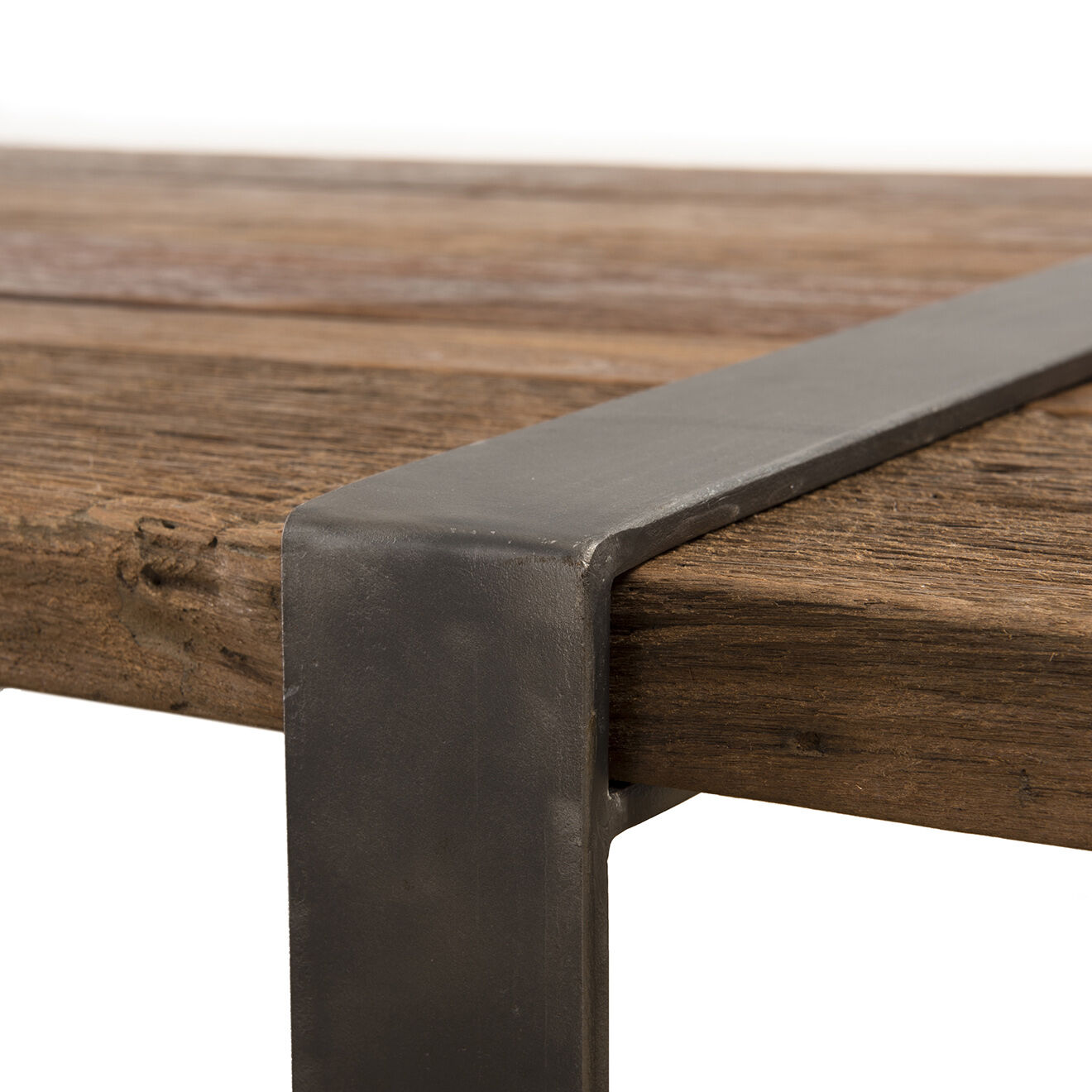 Macabane Table basse en bois massif cerclée métal Mathis naturelle - 161x90x35 cm