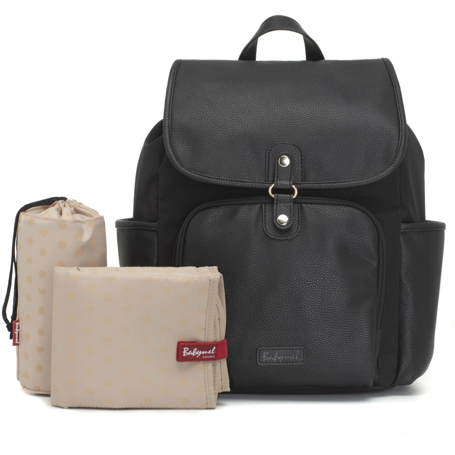 Babymel Wickelrucksack Freddie Vegan Leather Black Convertible