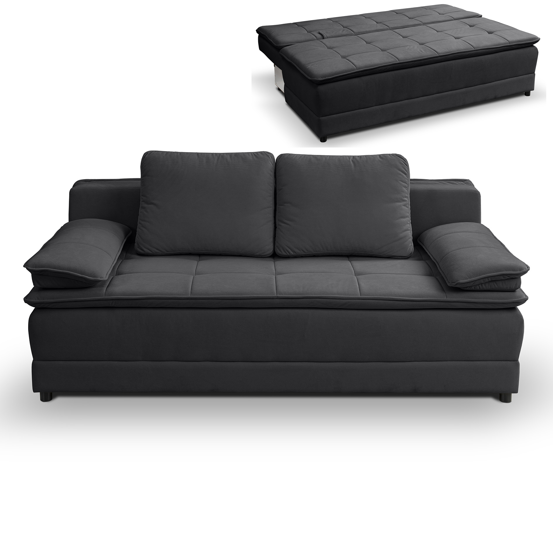 Schlafsofa - anthrazit - Velvet - Liegefunktion und Staukasten