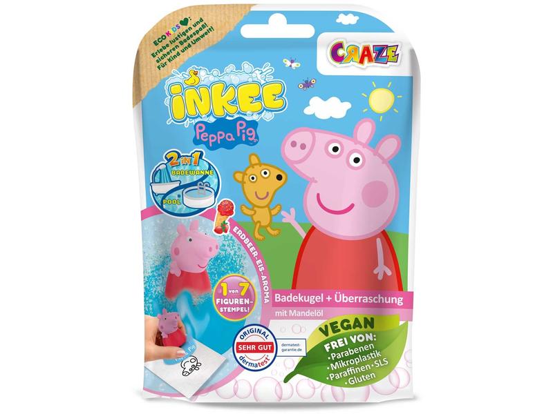 Craze Badekugel Inkee – Peppa Pig 1 Stück Überraschungs-Badebombe mit einem Peppa Wutz Stempel