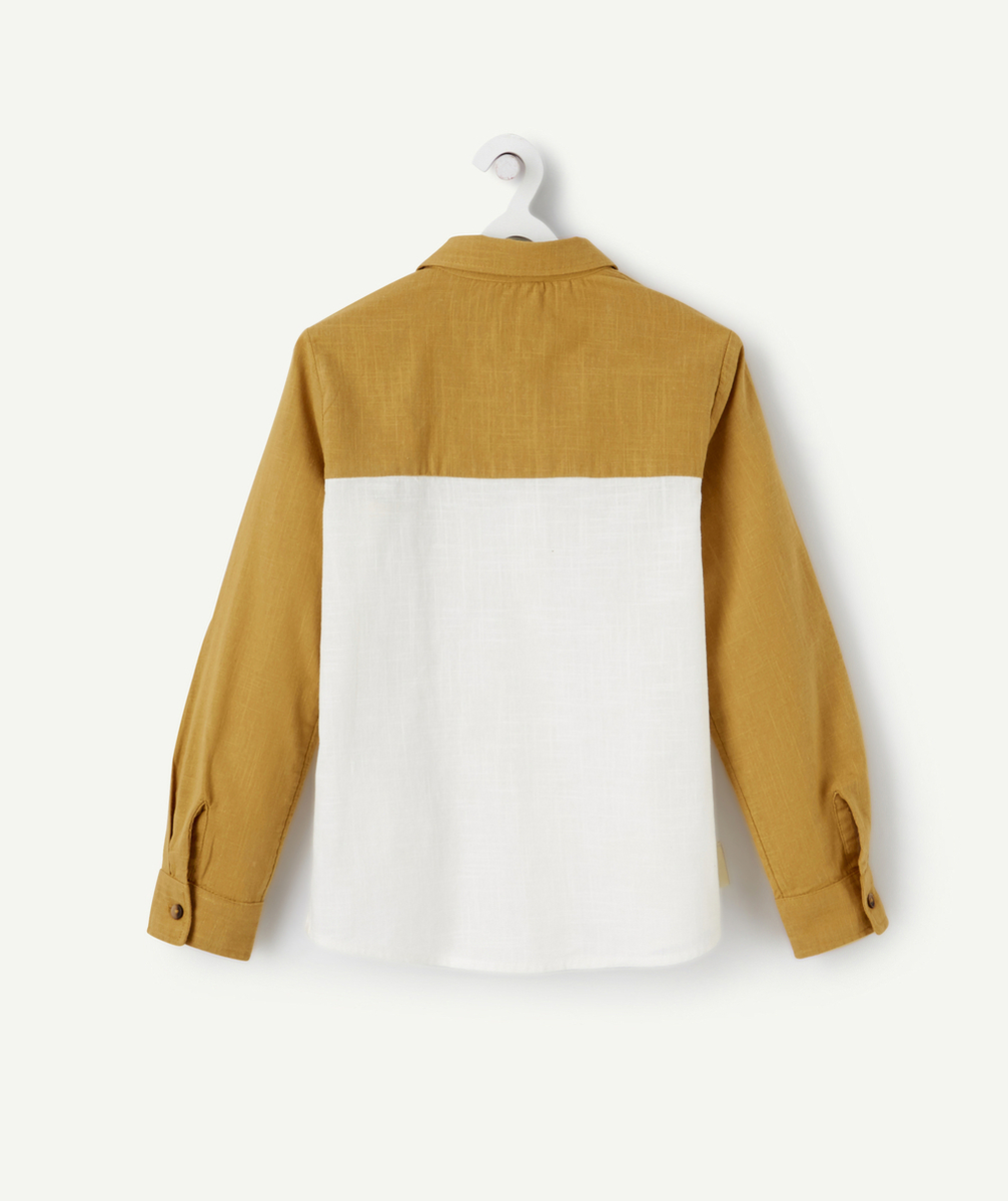 CHEMISE GARÇON EN COTON BLANC ET CAMEL