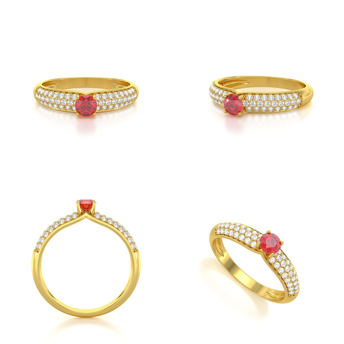 Bague ADEN Or 585 Jaune Rubis et diamants 1.978grs
