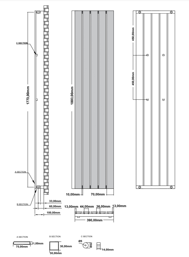 Eastbrook Deddington radiator 40x180cm 1021W antraciet