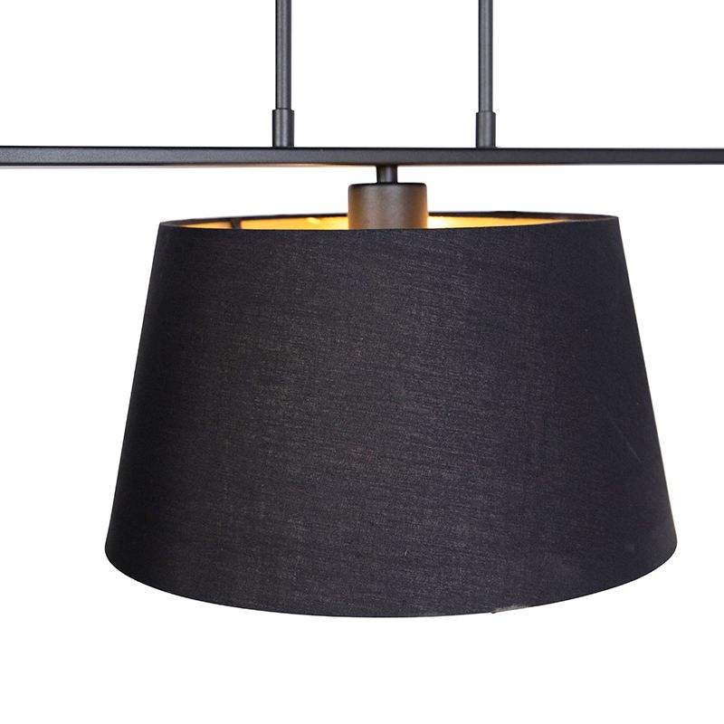 Hanglamp met katoenen kappen zwart met goud 32cm - Combi 3 Deluxe