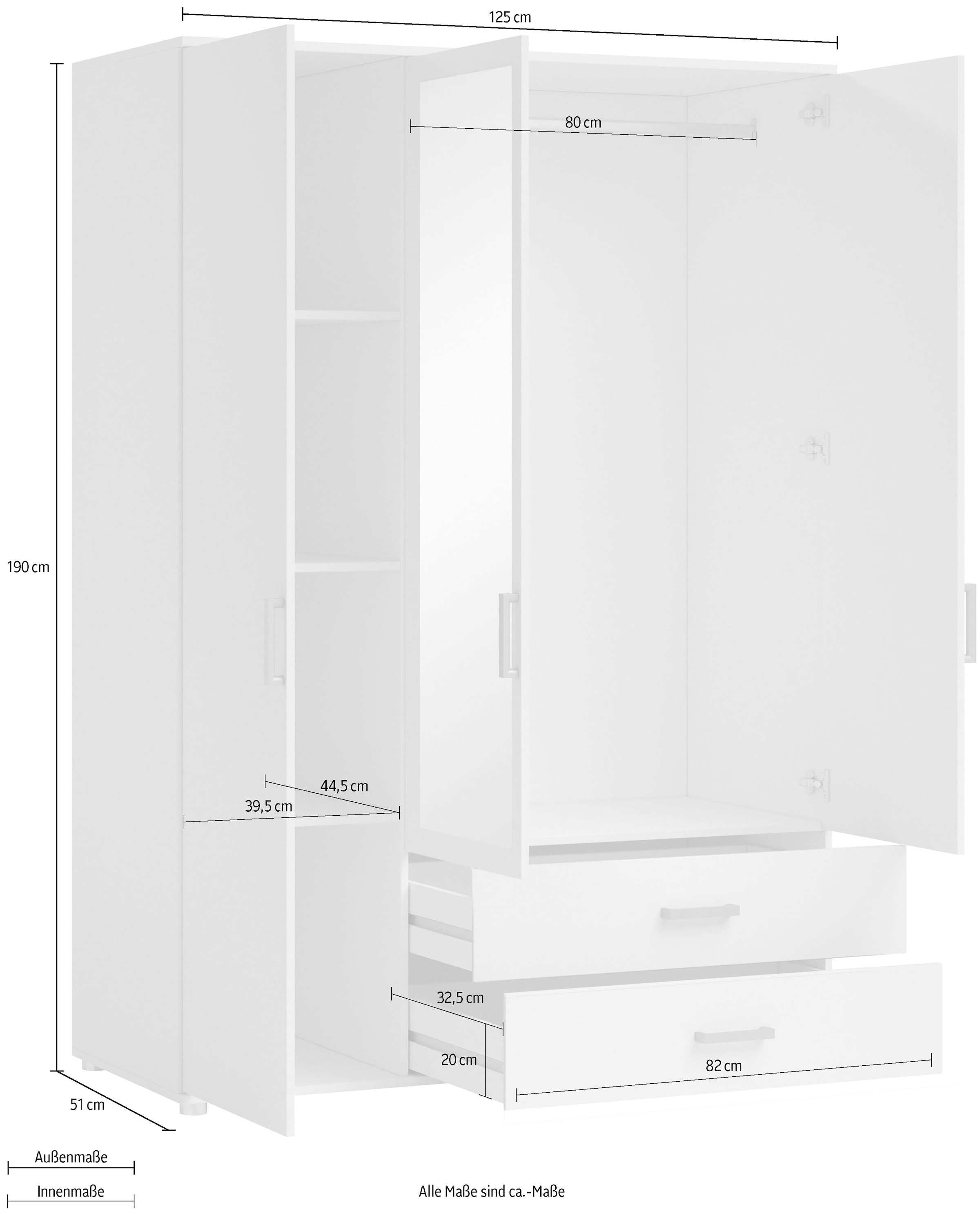 Schlafkontor Drehtürenschrank »Ivar Kleiderschrank mit Spiegel« inklusive 2 Spiegeltüren und 2 farblich abgesetzten Schubkästen